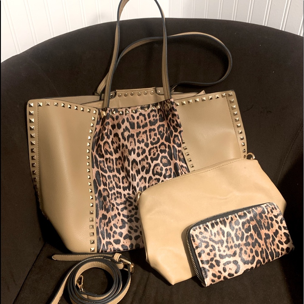 Large Tan Leopard Print Gold Studded set